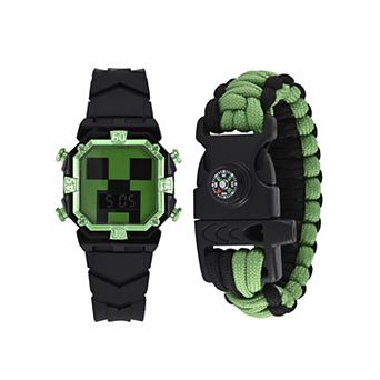 Mojang Studios Kids LCD Watch & Survival Bracelet Set