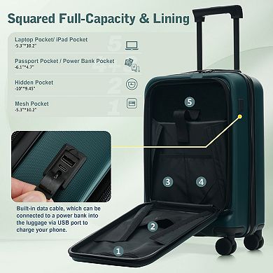 Pnronnc Luggage 5 PC Set with Swivel Caster, USB Port and TSA Lock