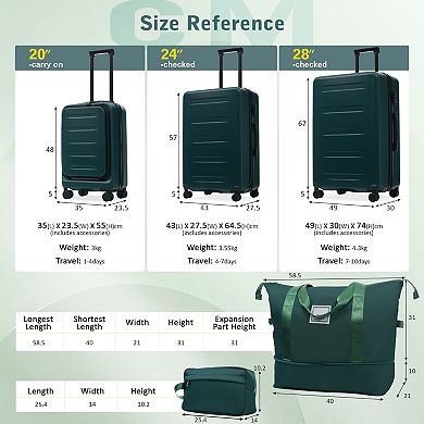 Pnronnc Luggage 5 PC Set with Swivel Caster, USB Port and TSA Lock