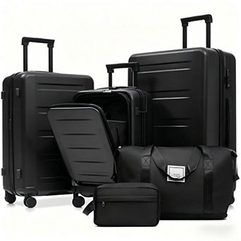 Pnronnc Luggage 5 pc Set with Swivel Caster, USB Port and TSA Lock