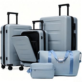 Pnronnc Luggage 5 pc Set with Swivel Caster, USB Port and TSA Lock