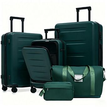 Pnronnc Luggage 5 pc Set with Swivel Caster, USB Port and TSA Lock