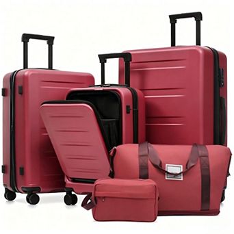 Pnronnc Luggage 5 pc Set with Swivel Caster, USB Port and TSA Lock