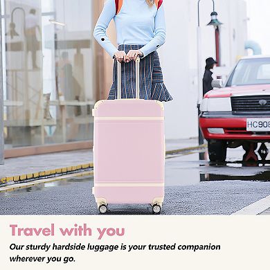 Pnronnc Hardshell Luggage 3 PC Set Retro Lightweight Suitcase with Spinner Wheels and TSA Lock