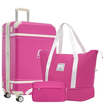 Pnronnc Hardshell Luggage 3 pc Set Retro Lightweight Suitcase with Spinner Wheels and TSA Lock
