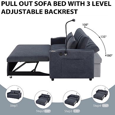 Pnronnc Convertible Sofa Bed, Loveseat Sofa with Three USB, Cup Holders and Swivel Phone Holder
