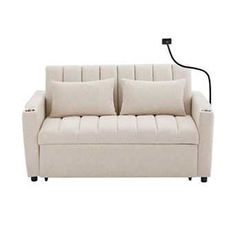 Pnronnc Convertible Sofa Bed, Loveseat Sofa with Three USB, Cup Holders and Swivel Phone Holder