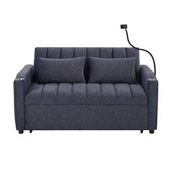 Pnronnc Convertible Sofa Bed, Loveseat Sofa with Three USB, Cup Holders and Swivel Phone Holder