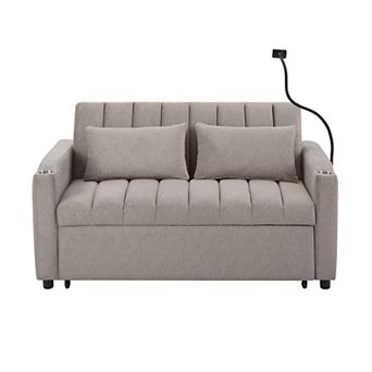 Pnronnc Convertible Sofa Bed Loveseat with Three USB, Cup Holders and Swivel Phone Holder
