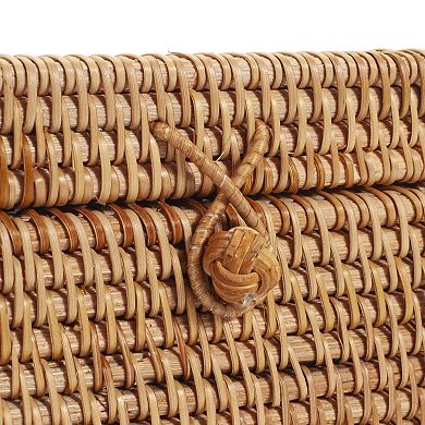 Rattan Square Tissue Box Cover Woven Decorative Holder Hinged Top Lid 5.7x5.7x5 Inch