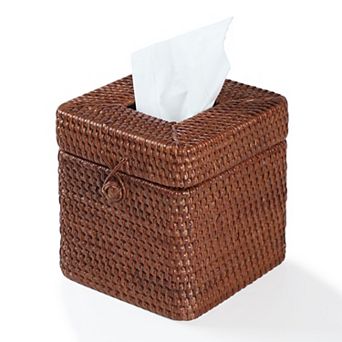 Rattan Square Tissue Box Cover Woven Decorative Holder Hinged Top Lid 5.7x5.7x5 Inch