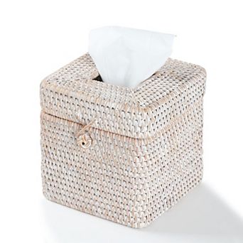 Rattan Square Tissue Box Cover Woven Decorative Holder Hinged Top Lid 5.7x5.7x5 Inch