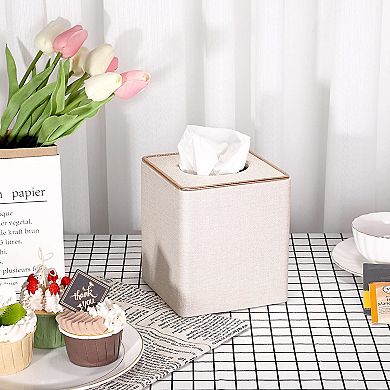 Square MDF Linen Tissue Box Cover Stylish Cube Magnetic Bottom Decorative For Vanity Toilet Tank