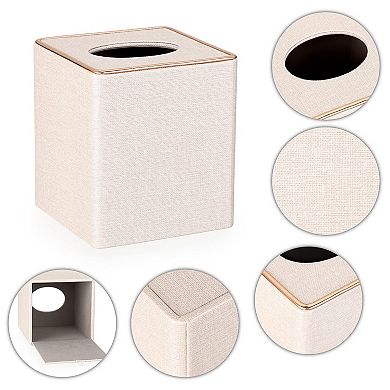 Square MDF Linen Tissue Box Cover Stylish Cube Magnetic Bottom Decorative For Vanity Toilet Tank