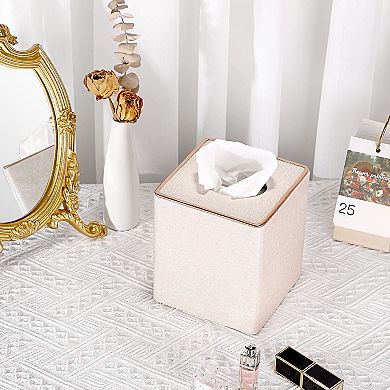 Square MDF Linen Tissue Box Cover Stylish Cube Magnetic Bottom Decorative For Vanity Toilet Tank