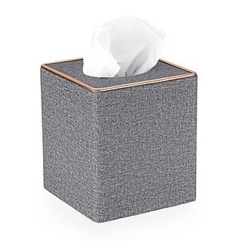 Square MDF Linen Tissue Box Cover Stylish Cube Magnetic Bottom Decorative For Vanity Toilet Tank