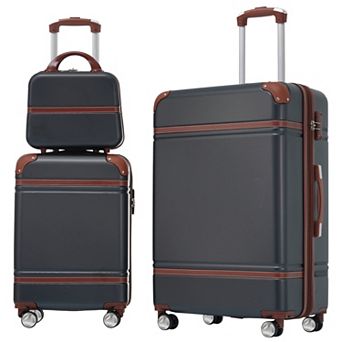Pnronnc Hardshell Luggage Set 3 pc Luggages & Cosmetic Case with TSA Lock Spinner Wheels