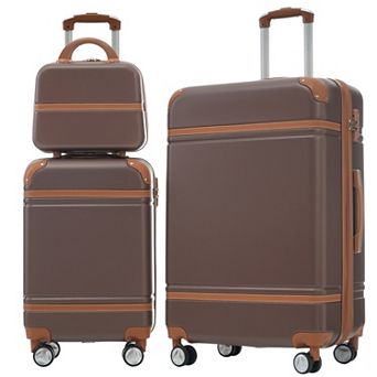 Pnronnc Hardshell Luggage Set 3 pc Luggages & Cosmetic Case with TSA Lock Spinner Wheels