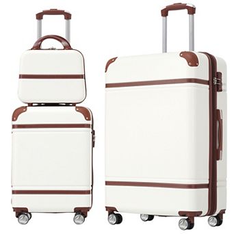 Pnronnc Hardshell Luggage Set 3 pc Luggages & Cosmetic Case with TSA Lock Spinner Wheels