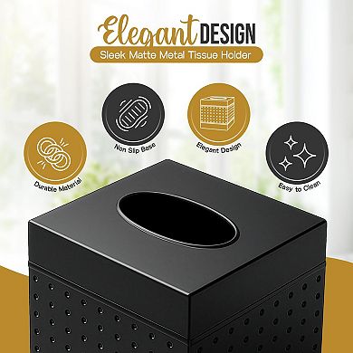 Handmade Metal Tissue Box Cover Square Decorative Pewter Holder for Bathroom Bedroom Office
