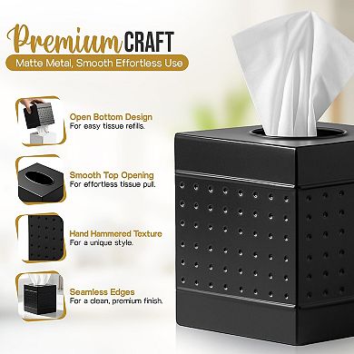 Handmade Metal Tissue Box Cover Square Decorative Pewter Holder for Bathroom Bedroom Office