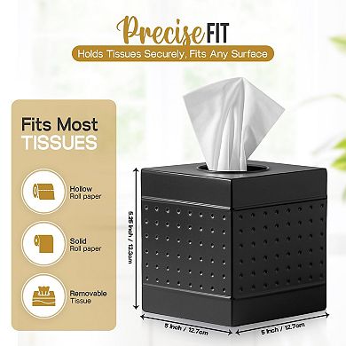 Handmade Metal Tissue Box Cover Square Decorative Pewter Holder for Bathroom Bedroom Office