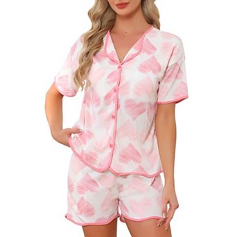 Women's Pajama Set Ruffle Trim Cute Built-in Shelf Bra Button Down Tops with Shorts Sleepwear Lounge