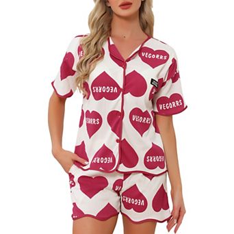 Women's Pajama Set Ruffle Trim Cute Built-in Shelf Bra Button Down Tops with Shorts Sleepwear Lounge