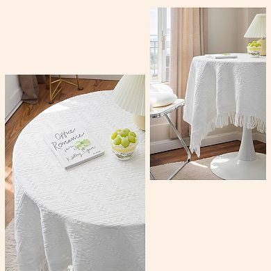 Tablecloths with Tassel, Table Cover for Indoor and Outdoor 35.43"x33.46" Beige