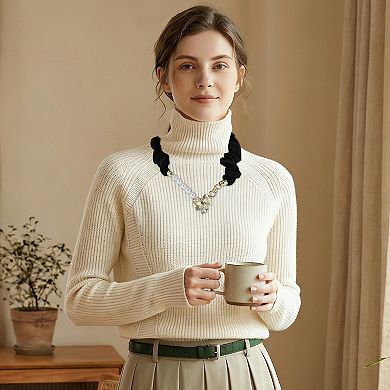 Faux Pearl Bow Scarf Necklace with Charm Adjustable Tie Statement Choker for Women 1 Pc