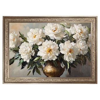 Petals Prints Design Golden Vase Floral Framed Wall Art