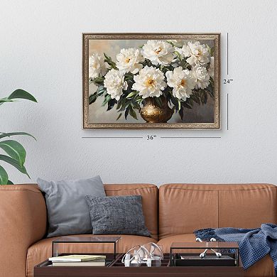 Petals Prints Design Golden Vase Floral Framed Wall Art