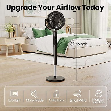 TMWINGS 46"Pedestal Fan with Remote & Adjustable Height , Quiet 16 Speeds & 5 Modes,