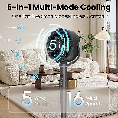 TMWINGS 46"Pedestal Fan with Remote & Adjustable Height , Quiet 16 Speeds & 5 Modes,
