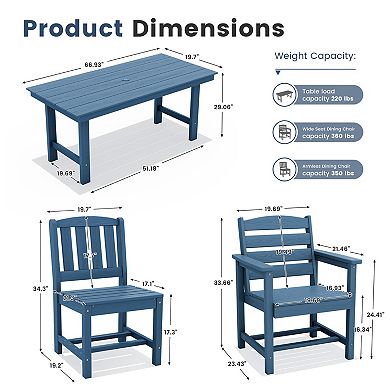 7 Piece HDPE Outddor Dining Set 66.93-in L Rectangle Dining Table paired with Chairs