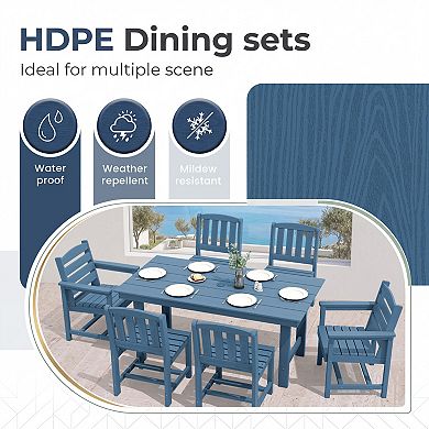 7 Piece HDPE Outddor Dining Set 66.93-in L Rectangle Dining Table paired with Chairs