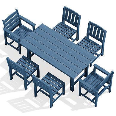 7 Piece HDPE Outddor Dining Set 66.93-in L Rectangle Dining Table paired with Chairs