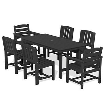 7 pc HDPE Outddor Dining Set 66.93 in L Rectangle Dining Table paired with Chairs