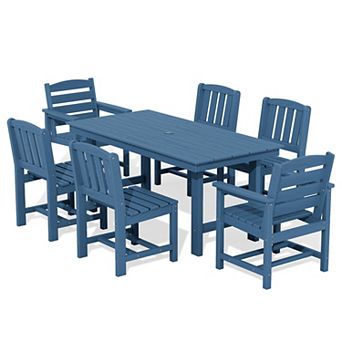 7 pc HDPE Outddor Dining Set 66.93 in L Rectangle Dining Table paired with Chairs