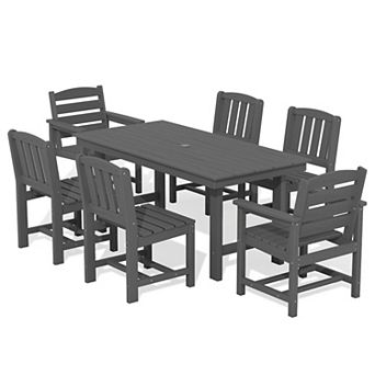 7 pc HDPE Outddor Dining Set 66.93 in L Rectangle Dining Table paired with Chairs