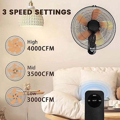 TMWINGS 18 Inch Wall Mounted Fans with Remote Control, Oscillating Fan with 3 Speed Settings