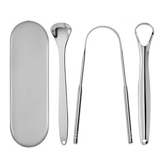 YEVYO 3 pc Tongue Scraper for Adults, Stainless Steel Tongue Cleaner Reduce Bad Breath with Case