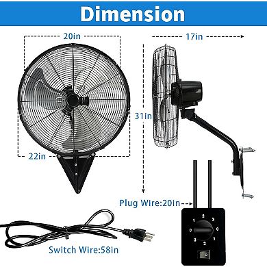 TMWINGS 2Pack 20" Wall Mount Fan with 3 Speed High Velocity Fan for Garage,Black