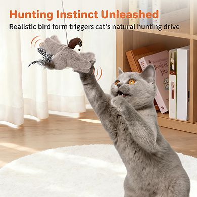 YEVYO Flying Bird Cat Toy, Interactive Motion Toy with Real Feathers, Enrichment Play for Indoor Cat
