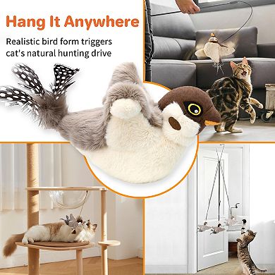 YEVYO Flying Bird Cat Toy, Interactive Motion Toy with Real Feathers, Enrichment Play for Indoor Cat