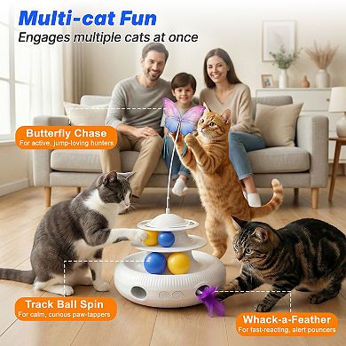 YEVYO Interactive Cat Toy for Indoor Cats, 3-in-1 Automatic Enrichment for Kittens & Adult Cats