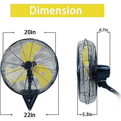 TMWINGS 20" Wall Mount Fan with 3 Speed High Velocity Fan for Garage,Yellow