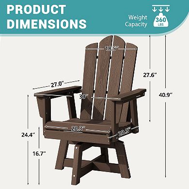HDPE Outdoor Swivel Dining Chair with 360° Rotating Base, Adirondack Backrest