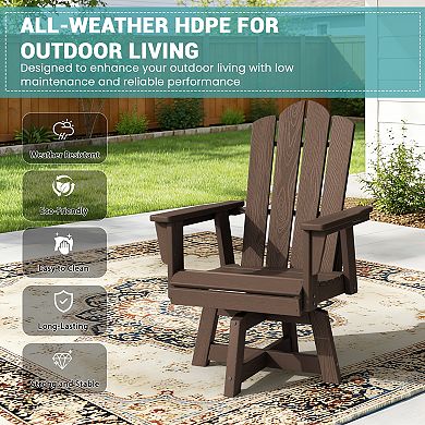 HDPE Outdoor Swivel Dining Chair with 360° Rotating Base, Adirondack Backrest