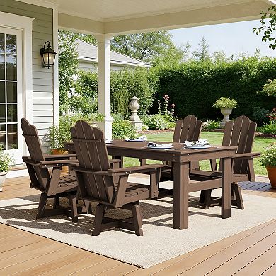 HDPE Outdoor Swivel Dining Chair with 360° Rotating Base, Adirondack Backrest